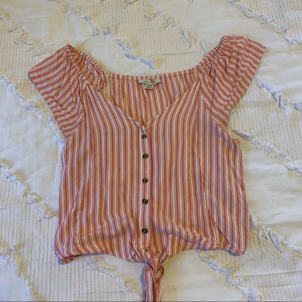 American Eagle Red & White Stripe Button Down